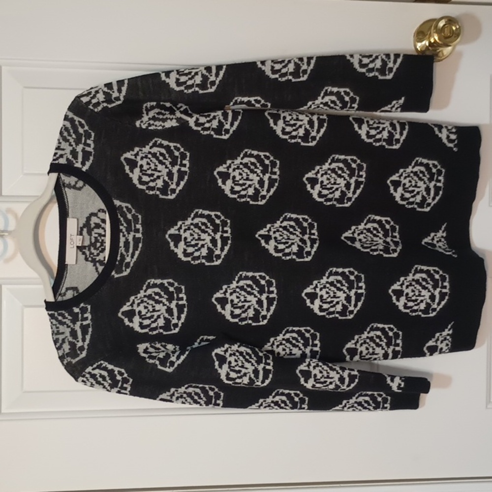 Loft black and white floral sweater, medium
